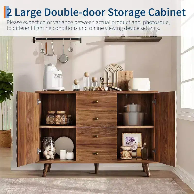 47.2 W Sideboard Buffets Cabinet with 4 Drawers, Large Buffets Cabinet with Storage, Wood Farmhouse Buffet Cabinets with 2 Door, for Home