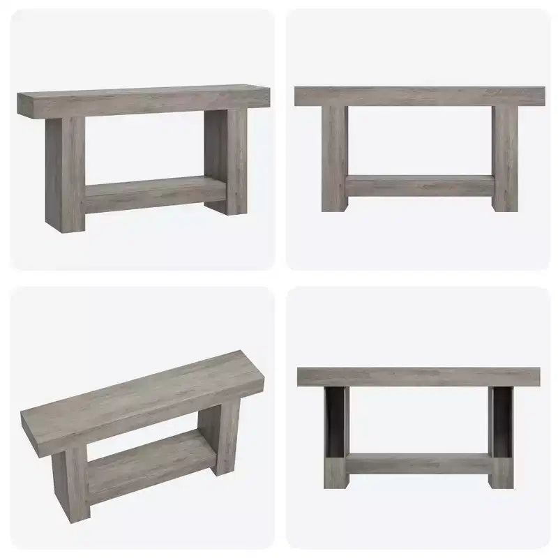 Coolmee 63 Inches Console Table, Farmhouse Console Table for Living Room, 2-Tier Sofa Table with Storage, Wooden Entryway Table