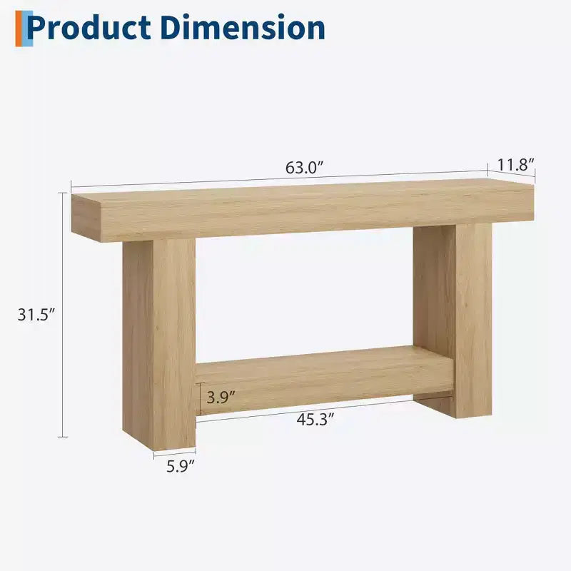 Coolmee 63 Inches Console Table, Farmhouse Console Table for Living Room, 2-Tier Sofa Table with Storage, Wooden Entryway Table