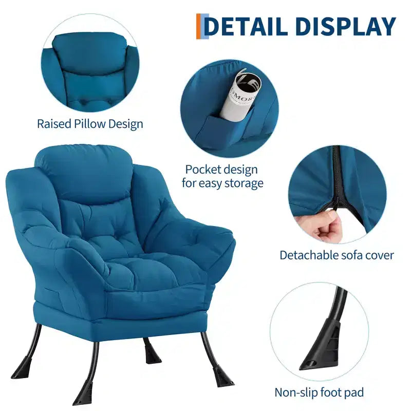 Lazy Chair for Living Room,Modern Large Accent Lounge Armchair with Side Pocket,Comfy Leisure Sofa Reading Chair,for Bedroom,Dorm Rooms and Office