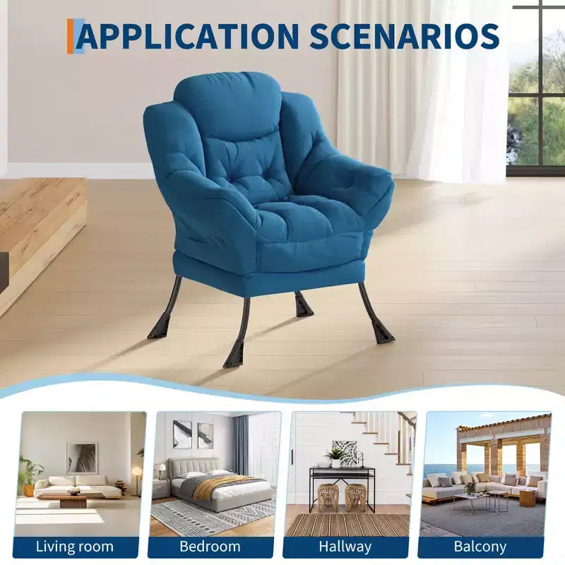 Lazy Chair for Living Room,Modern Large Accent Lounge Armchair with Side Pocket,Comfy Leisure Sofa Reading Chair,for Bedroom,Dorm Rooms and Office