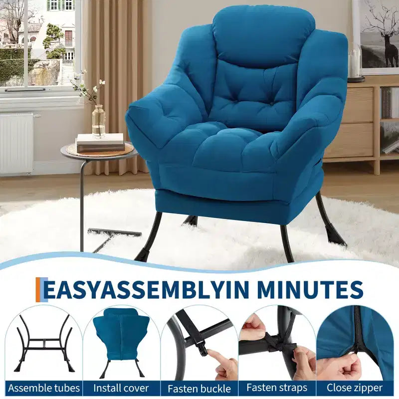 Lazy Chair for Living Room,Modern Large Accent Lounge Armchair with Side Pocket,Comfy Leisure Sofa Reading Chair,for Bedroom,Dorm Rooms and Office