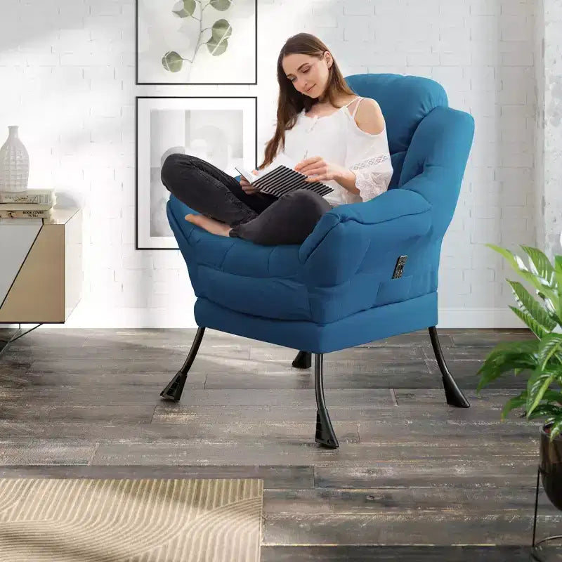 Lazy Chair for Living Room,Modern Large Accent Lounge Armchair with Side Pocket,Comfy Leisure Sofa Reading Chair,for Bedroom,Dorm Rooms and Office
