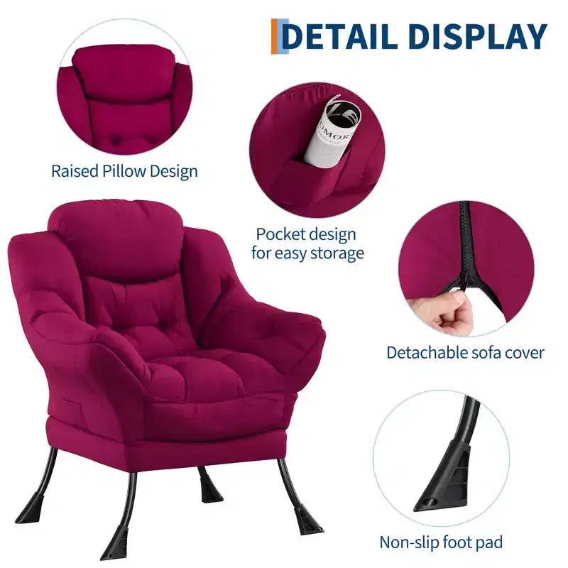 Lazy Chair for Living Room,Modern Large Accent Lounge Armchair with Side Pocket,Comfy Leisure Sofa Reading Chair,for Bedroom,Dorm Rooms and Office