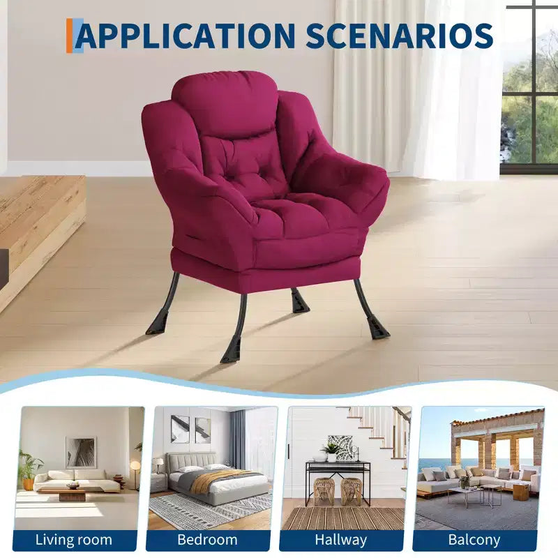 Lazy Chair for Living Room,Modern Large Accent Lounge Armchair with Side Pocket,Comfy Leisure Sofa Reading Chair,for Bedroom,Dorm Rooms and Office