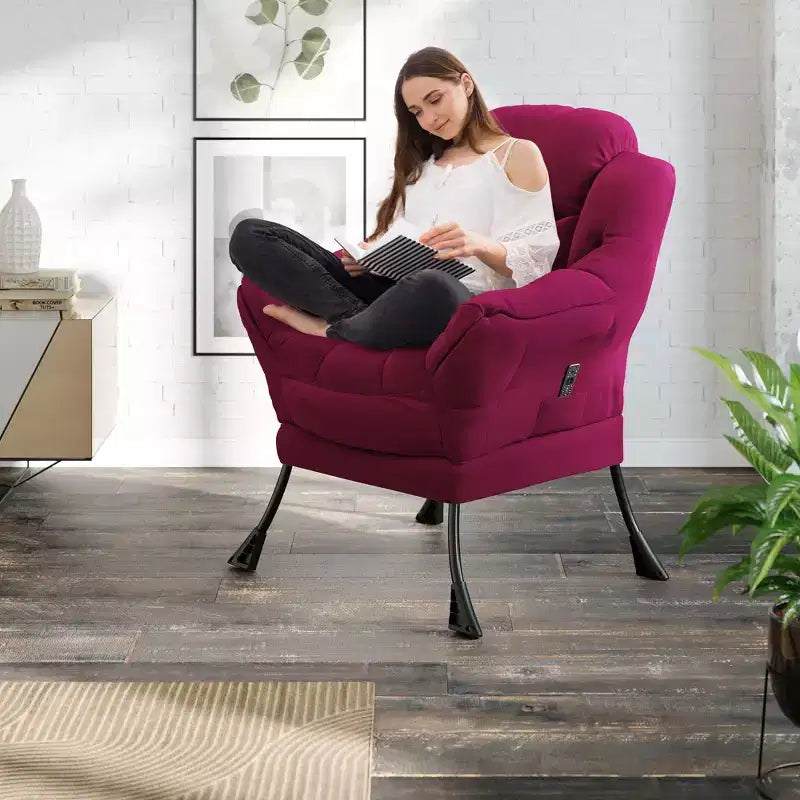 Lazy Chair for Living Room,Modern Large Accent Lounge Armchair with Side Pocket,Comfy Leisure Sofa Reading Chair,for Bedroom,Dorm Rooms and Office