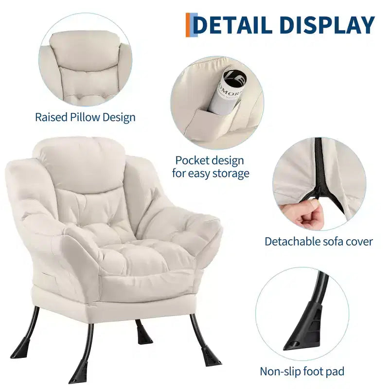 Lazy Chair for Living Room,Modern Large Accent Lounge Armchair with Side Pocket,Comfy Leisure Sofa Reading Chair,for Bedroom,Dorm Rooms and Office