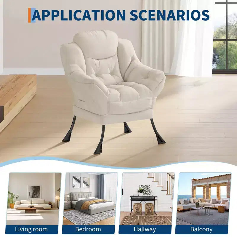 Lazy Chair for Living Room,Modern Large Accent Lounge Armchair with Side Pocket,Comfy Leisure Sofa Reading Chair,for Bedroom,Dorm Rooms and Office