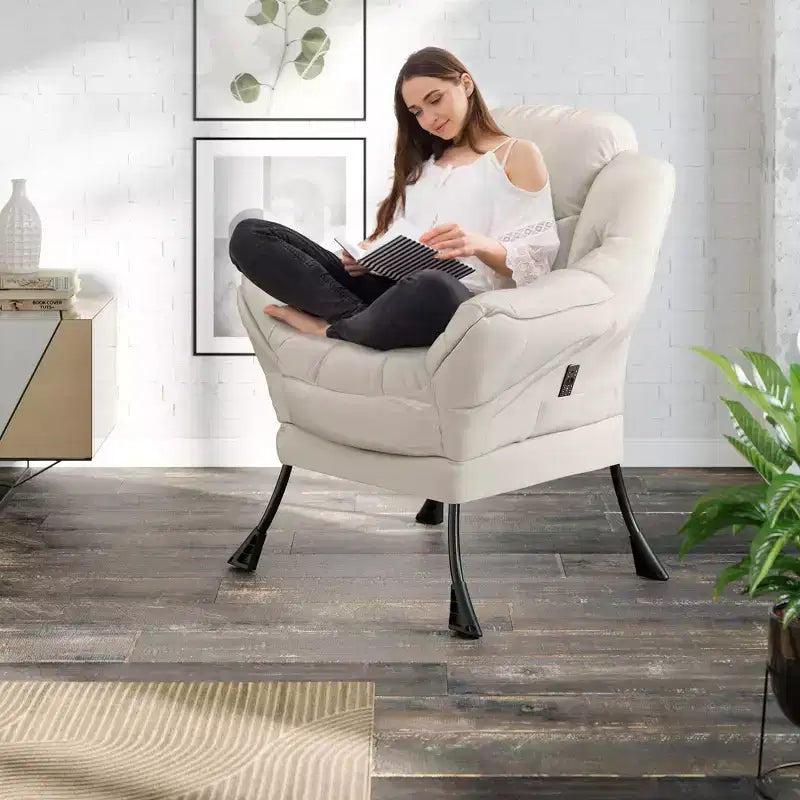 Lazy Chair for Living Room,Modern Large Accent Lounge Armchair with Side Pocket,Comfy Leisure Sofa Reading Chair,for Bedroom,Dorm Rooms and Office