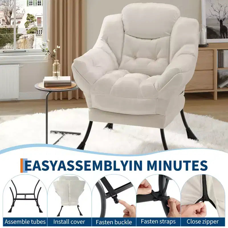 Lazy Chair for Living Room,Modern Large Accent Lounge Armchair with Side Pocket,Comfy Leisure Sofa Reading Chair,for Bedroom,Dorm Rooms and Office