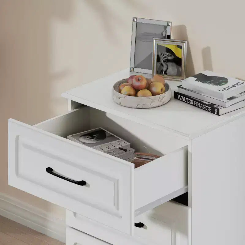 Sandinrayli White Nightstand with 2 Drawers, Small Dresser for Bedroom Closet Drawers Wood Dresser with Steel Handles, White