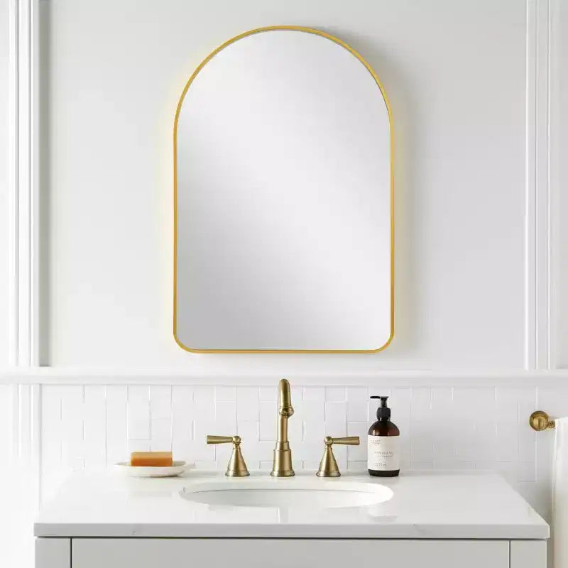 HomeRoots 39 Gold Arch Metal Framed Bathroom Vanity Mirror
