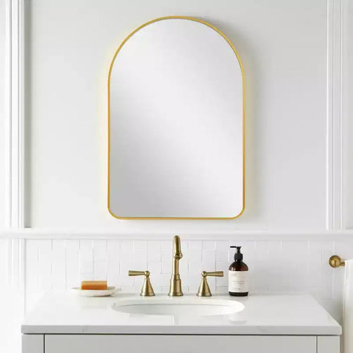 HomeRoots 39 Gold Arch Metal Framed Bathroom Vanity Mirror