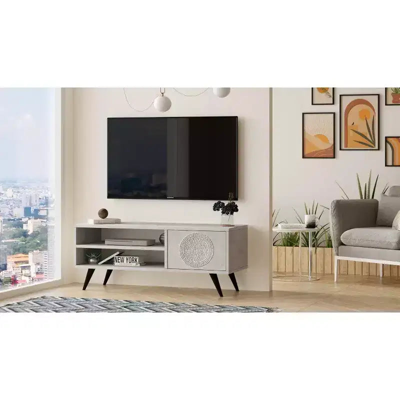 HomeStock Cloud TV Unit Wooden-Legged TV Stand 43 Inches Stone -Uv Print