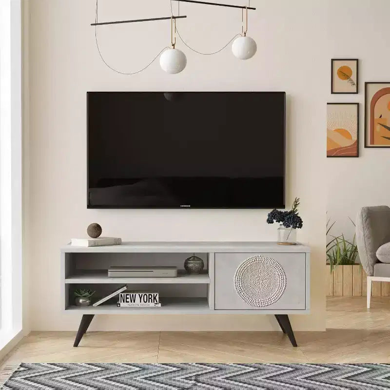 HomeStock Cloud TV Unit Wooden-Legged TV Stand 43 Inches Stone -Uv Print
