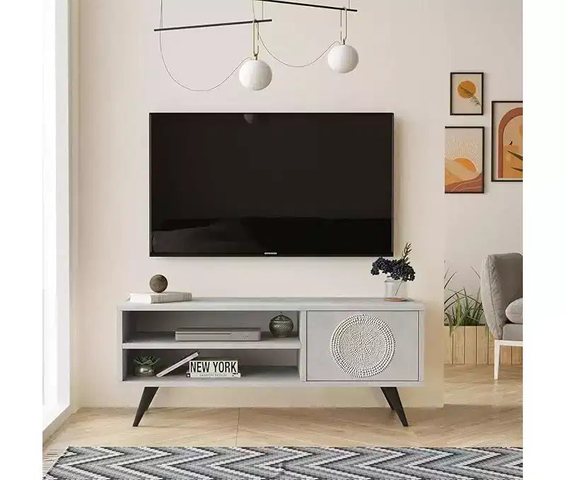 HomeStock Cloud TV Unit Wooden-Legged TV Stand 43 Inches Stone -Uv Print