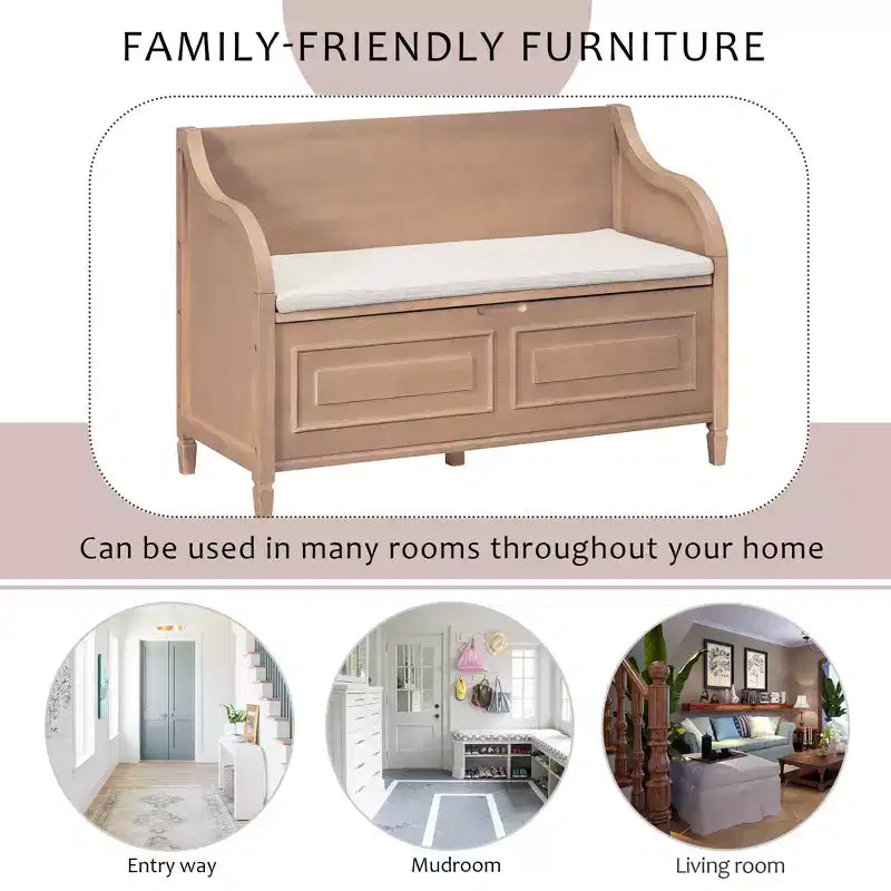 GDFStudio Fanny Entryway Multifunctional Storage Bench with Upholstered Seat and Safety Hinge