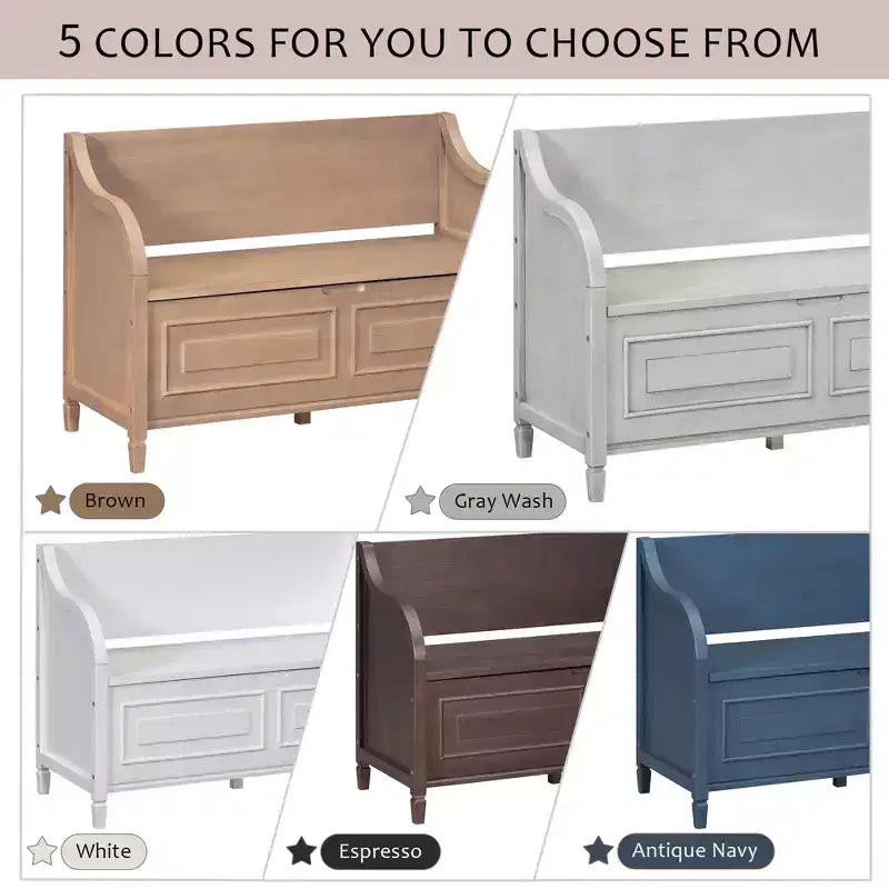 GDFStudio Fanny Entryway Multifunctional Storage Bench with Upholstered Seat and Safety Hinge