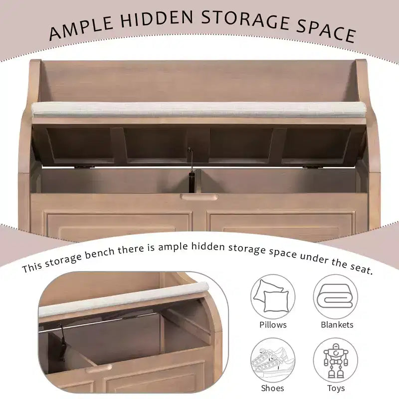 GDFStudio Fanny Entryway Multifunctional Storage Bench with Upholstered Seat and Safety Hinge