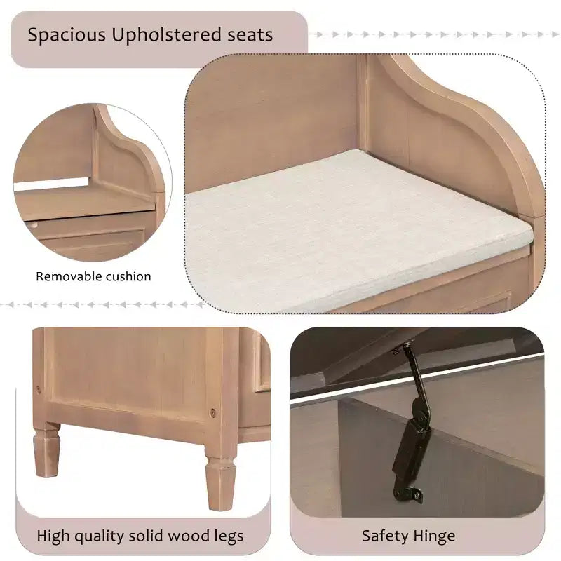 GDFStudio Fanny Entryway Multifunctional Storage Bench with Upholstered Seat and Safety Hinge