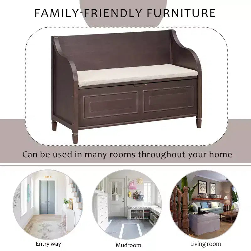 GDFStudio Fanny Entryway Multifunctional Storage Bench with Upholstered Seat and Safety Hinge