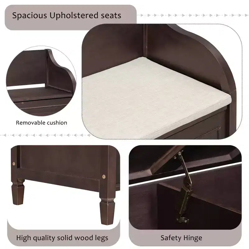 GDFStudio Fanny Entryway Multifunctional Storage Bench with Upholstered Seat and Safety Hinge