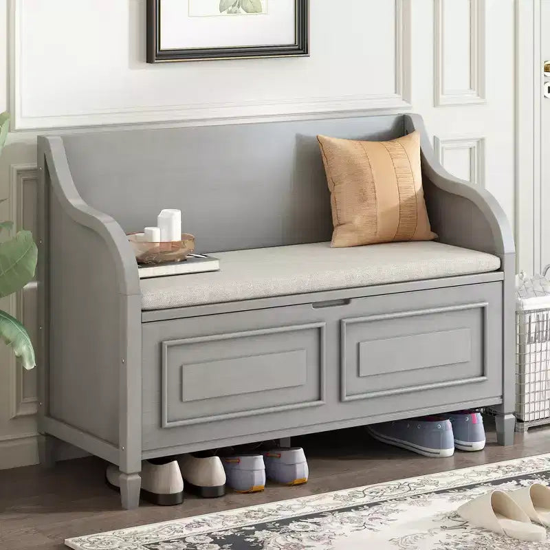 GDFStudio Fanny Entryway Multifunctional Storage Bench with Upholstered Seat and Safety Hinge