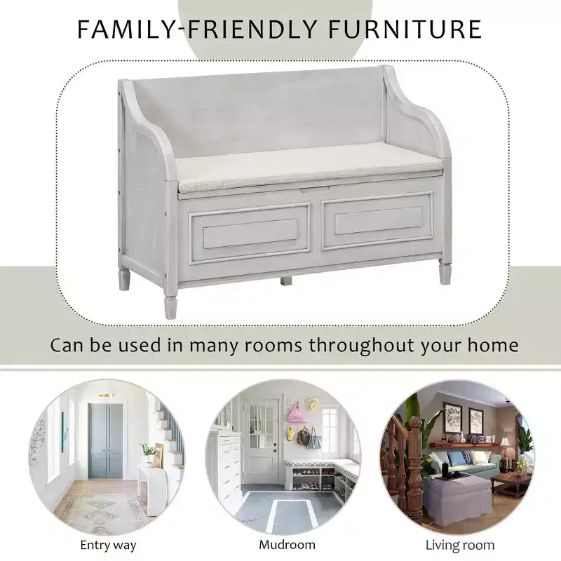 GDFStudio Fanny Entryway Multifunctional Storage Bench with Upholstered Seat and Safety Hinge