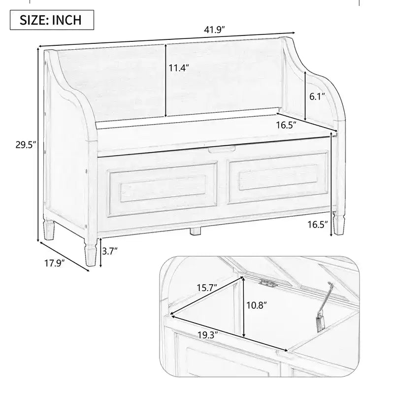 GDFStudio Fanny Entryway Multifunctional Storage Bench with Upholstered Seat and Safety Hinge