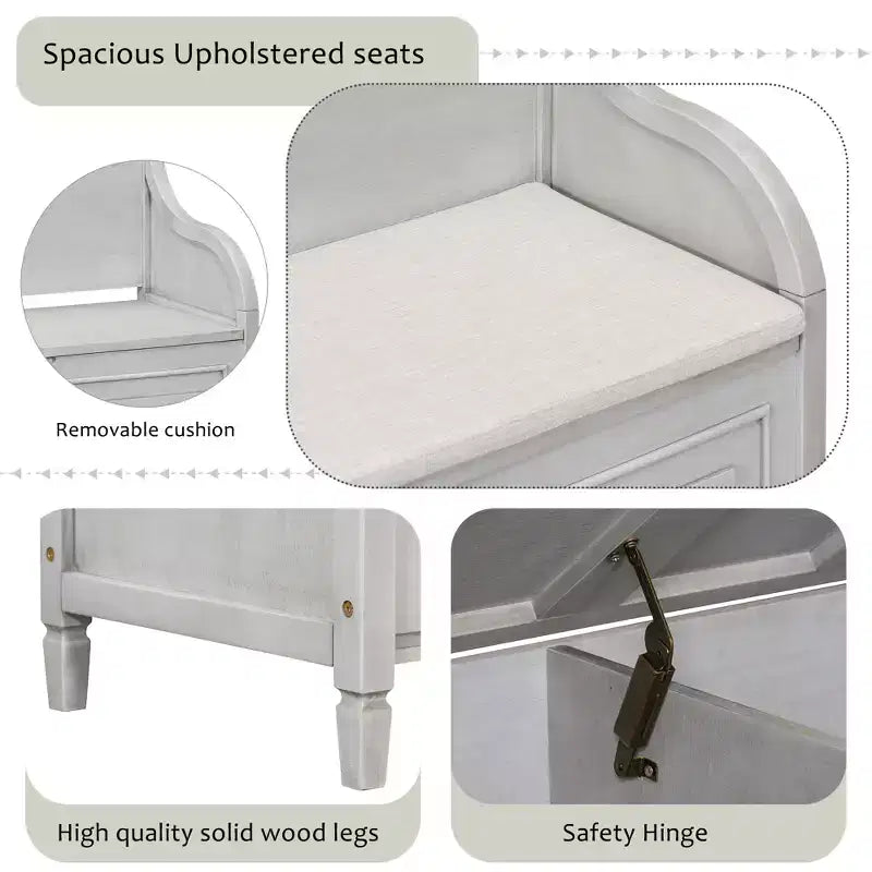 GDFStudio Fanny Entryway Multifunctional Storage Bench with Upholstered Seat and Safety Hinge