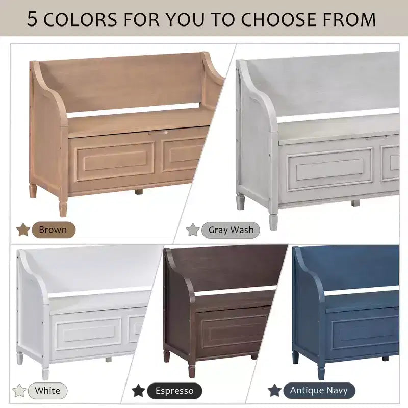 GDFStudio Fanny Entryway Multifunctional Storage Bench with Upholstered Seat and Safety Hinge