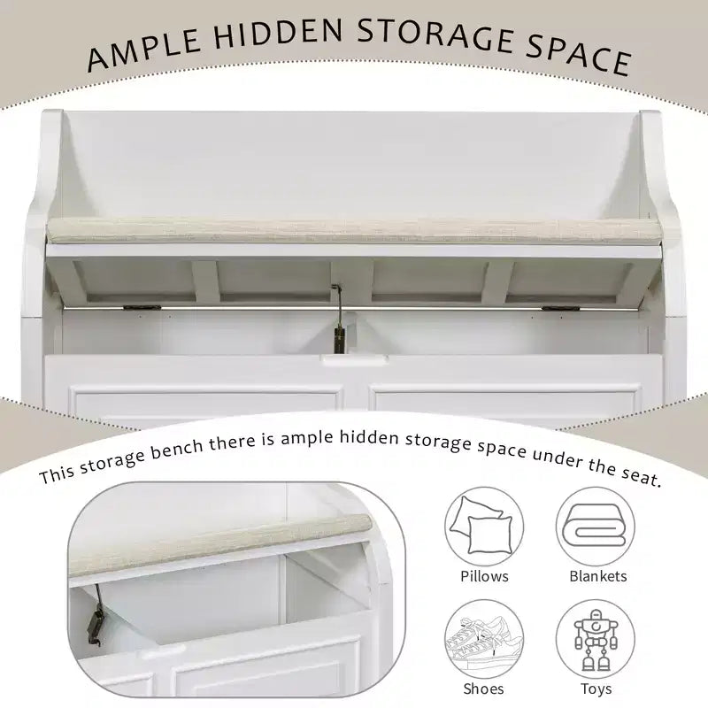 GDFStudio Fanny Entryway Multifunctional Storage Bench with Upholstered Seat and Safety Hinge