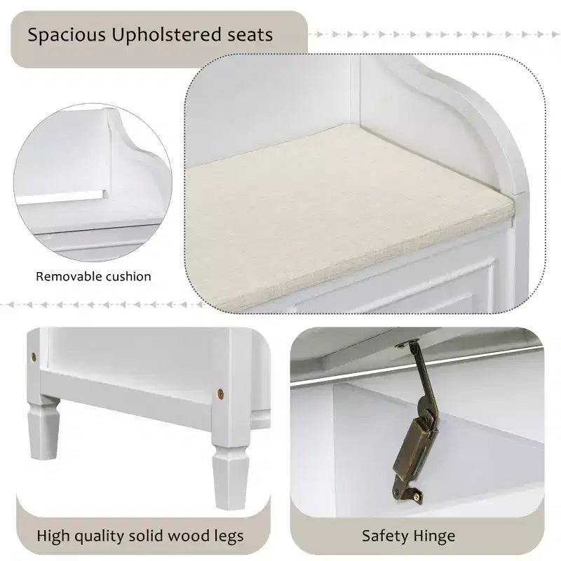 GDFStudio Fanny Entryway Multifunctional Storage Bench with Upholstered Seat and Safety Hinge