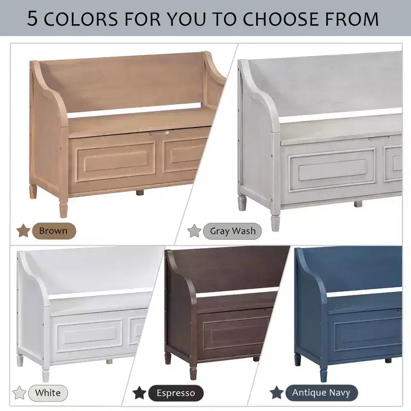 GDFStudio Fanny Entryway Multifunctional Storage Bench with Upholstered Seat and Safety Hinge