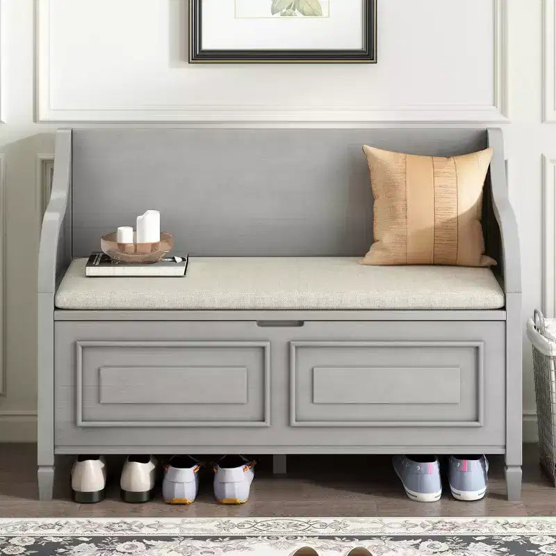 GDFStudio Fanny Entryway Multifunctional Storage Bench with Upholstered Seat and Safety Hinge