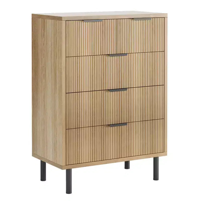 Fulvari 5 Drawer Dresser for Bedroom, 37 Wood Chest of Drawers with Gold Handle, Wood Storage Dresser Organizer, Closet Dresser