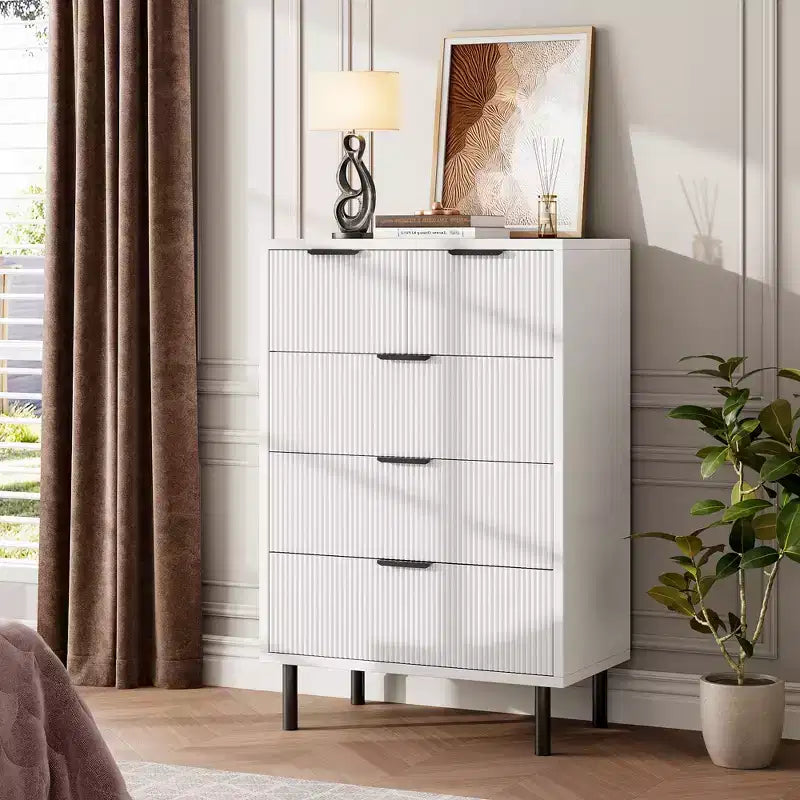 Fulvari 5 Drawer Dresser for Bedroom, 37 Wood Chest of Drawers with Gold Handle, Wood Storage Dresser Organizer, Closet Dresser