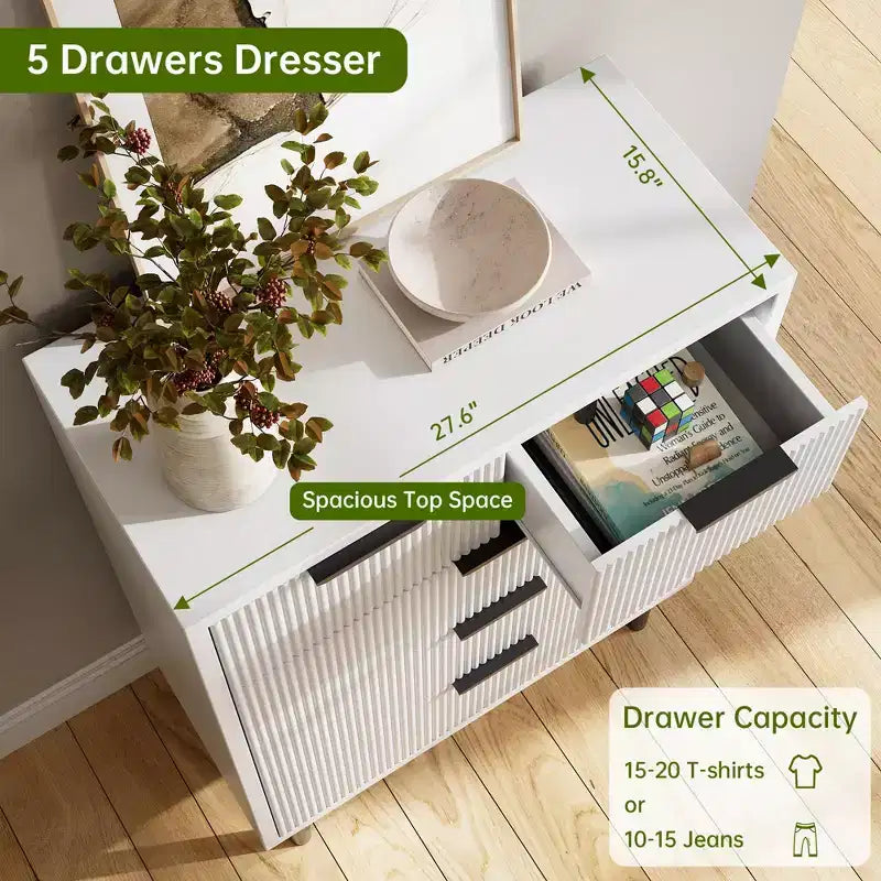 Fulvari 5 Drawer Dresser for Bedroom, 37 Wood Chest of Drawers with Gold Handle, Wood Storage Dresser Organizer, Closet Dresser