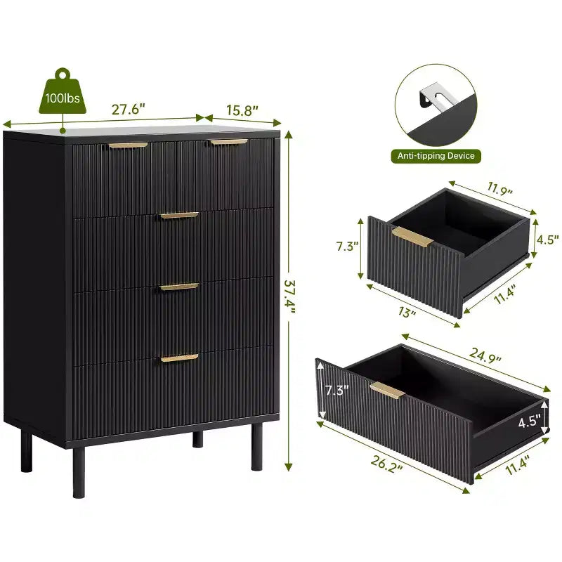 Fulvari 5 Drawer Dresser for Bedroom, 37 Wood Chest of Drawers with Gold Handle, Wood Storage Dresser Organizer, Closet Dresser