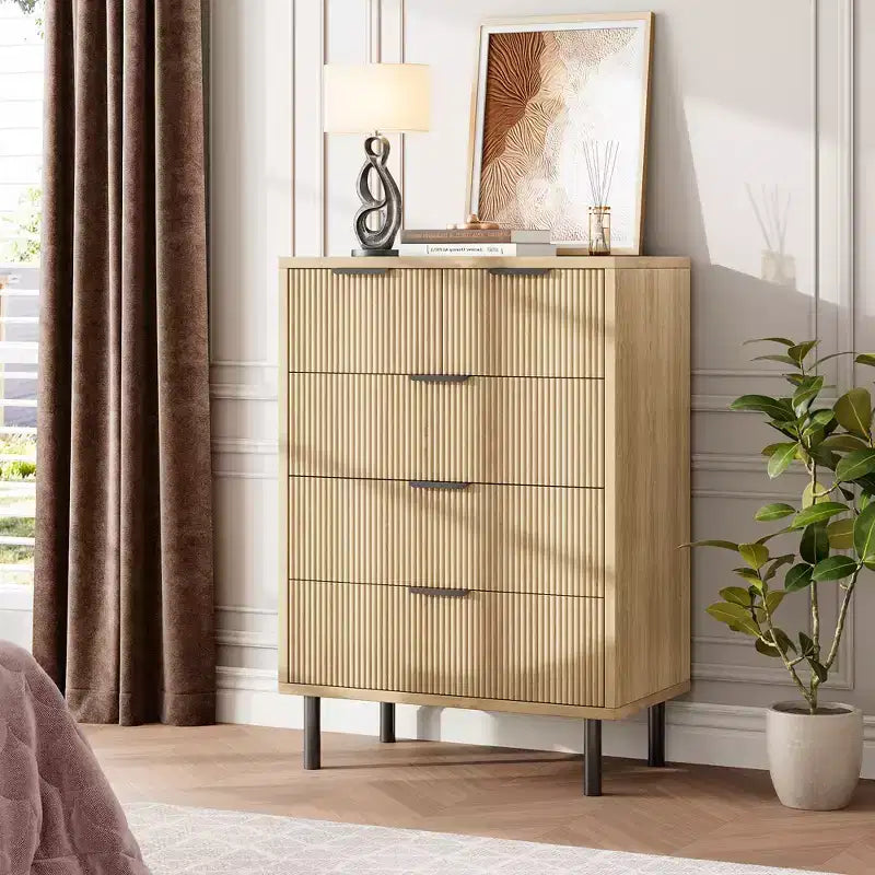 Fulvari 5 Drawer Dresser for Bedroom, 37 Wood Chest of Drawers with Gold Handle, Wood Storage Dresser Organizer, Closet Dresser