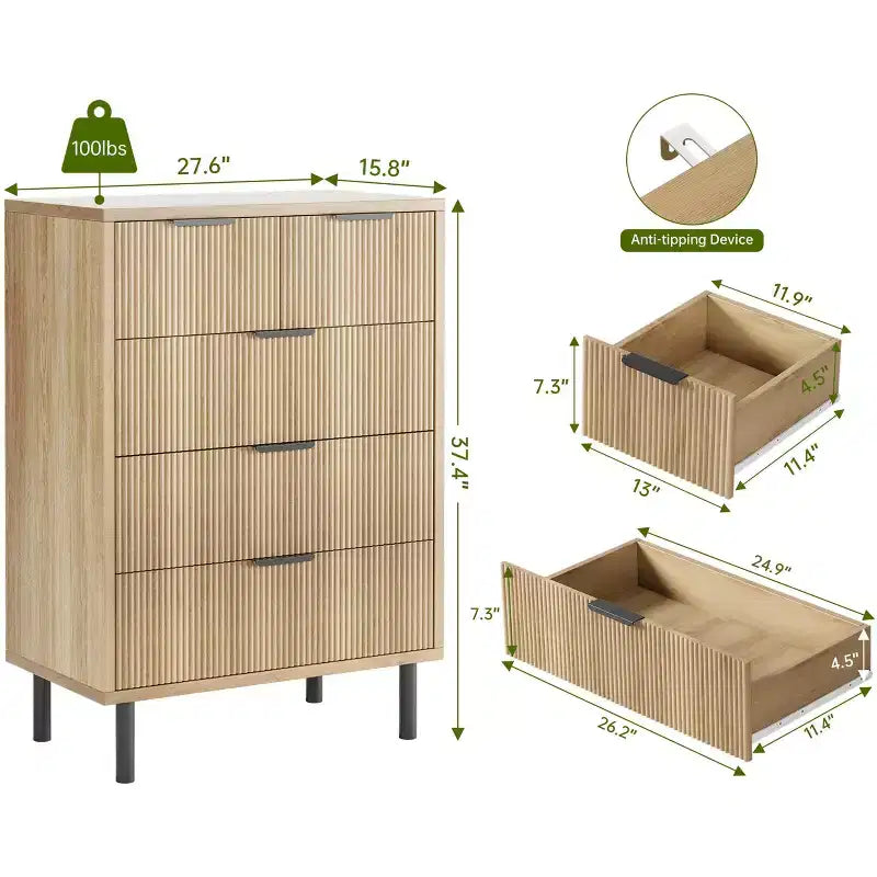 Fulvari 5 Drawer Dresser for Bedroom, 37 Wood Chest of Drawers with Gold Handle, Wood Storage Dresser Organizer, Closet Dresser