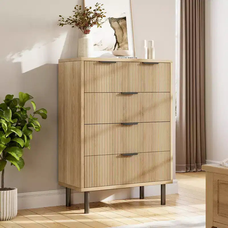 Fulvari 5 Drawer Dresser for Bedroom, 37 Wood Chest of Drawers with Gold Handle, Wood Storage Dresser Organizer, Closet Dresser