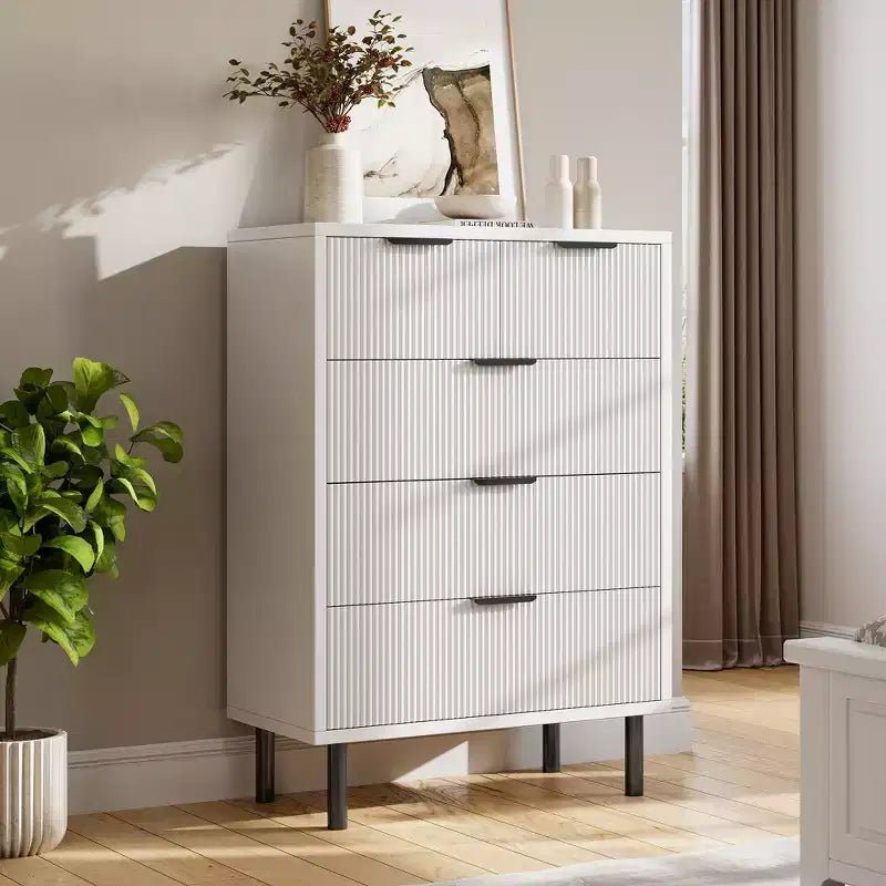 Fulvari 5 Drawer Dresser for Bedroom, 37 Wood Chest of Drawers with Gold Handle, Wood Storage Dresser Organizer, Closet Dresser