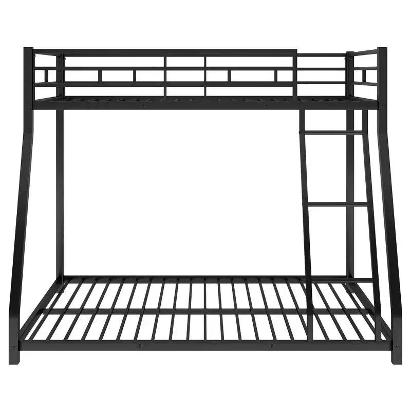 Twin over Full Metal Bunk Beds with Trundle, Heavy Duty Low Bunk Bed Frame for Kids Teens Adults, Black