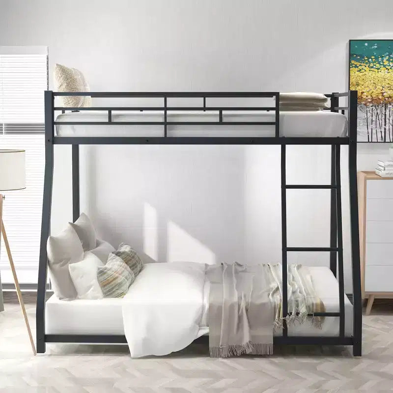 Twin over Full Metal Bunk Beds with Trundle, Heavy Duty Low Bunk Bed Frame for Kids Teens Adults, Black