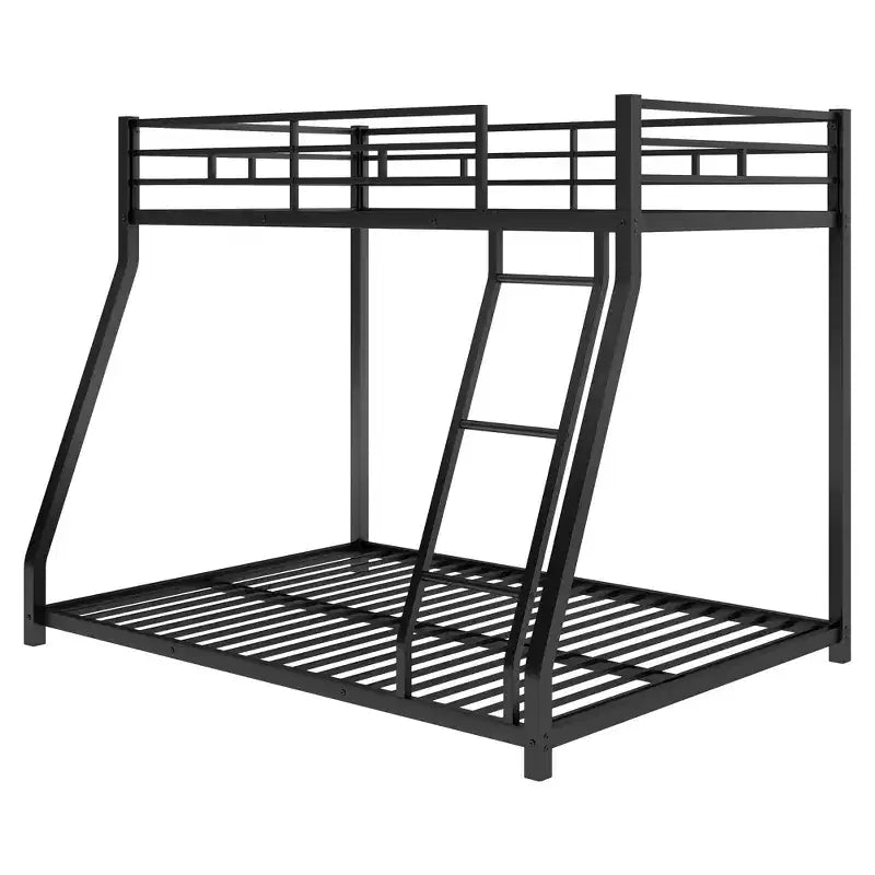Twin over Full Metal Bunk Beds with Trundle, Heavy Duty Low Bunk Bed Frame for Kids Teens Adults, Black