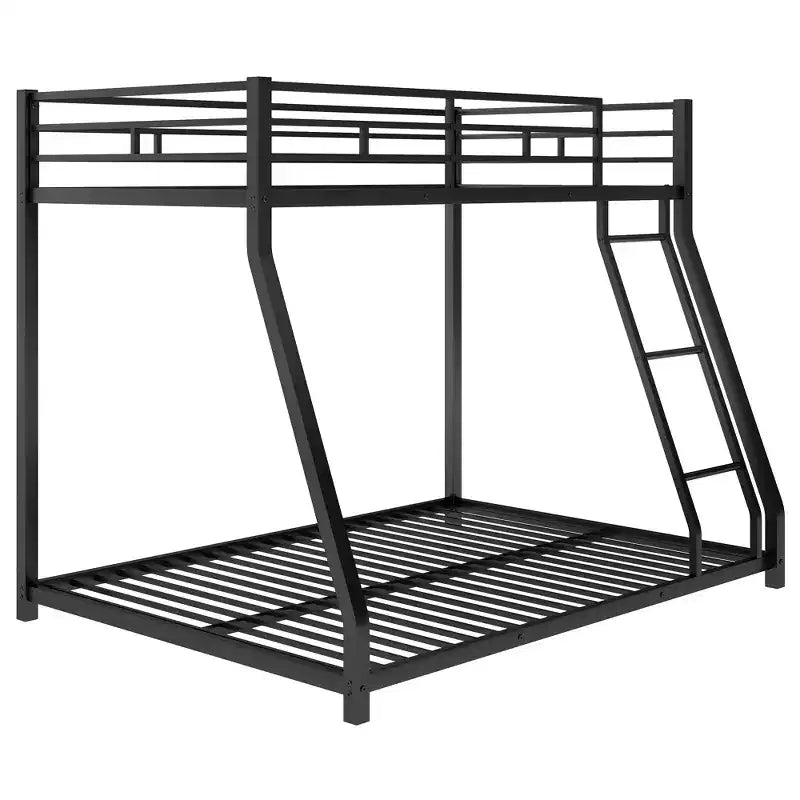 Twin over Full Metal Bunk Beds with Trundle, Heavy Duty Low Bunk Bed Frame for Kids Teens Adults, Black