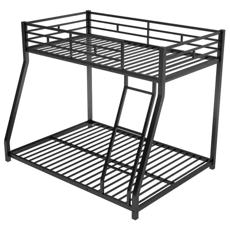 Twin over Full Metal Bunk Beds with Trundle, Heavy Duty Low Bunk Bed Frame for Kids Teens Adults, Black