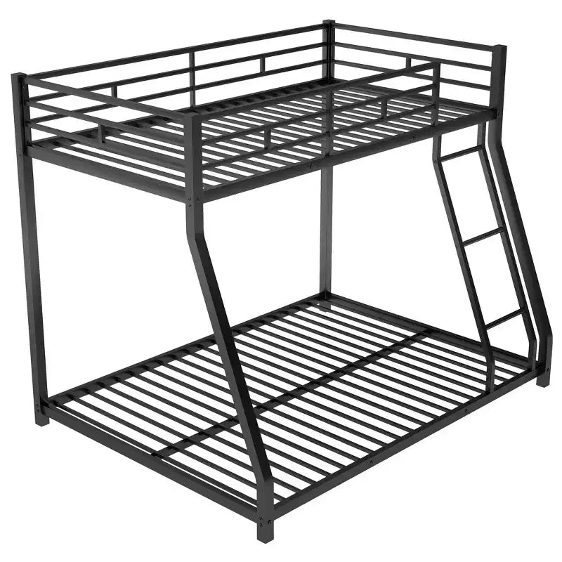 Twin over Full Metal Bunk Beds with Trundle, Heavy Duty Low Bunk Bed Frame for Kids Teens Adults, Black
