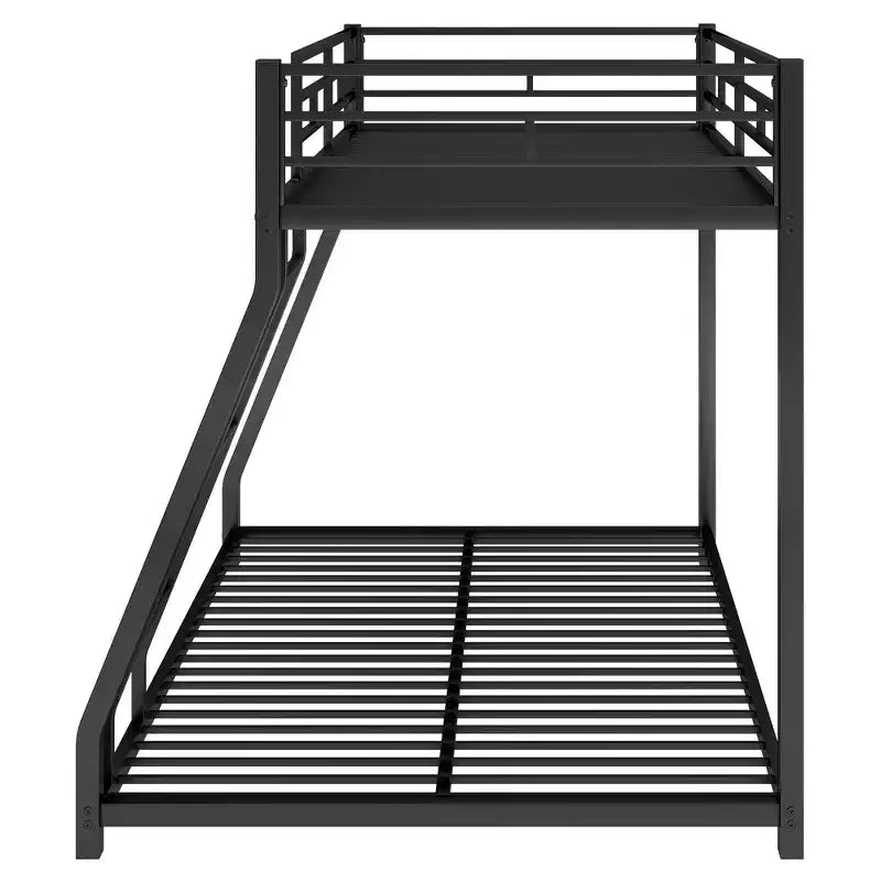 Twin over Full Metal Bunk Beds with Trundle, Heavy Duty Low Bunk Bed Frame for Kids Teens Adults, Black